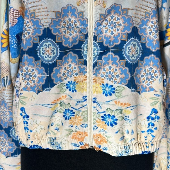 Daily Practice by Anthropologie Postcard Hooded Bomber Jacket Crane Print Sz L - Picture 7 of 16